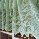elvesmall 1PC Green Pearls Double Layer Short Curtain for Kitchen Sheer Voile Drape Lace Wave Bottom Dustproof Door Cupboard #E