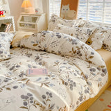 elvesmall Cute Home Comforter Bedding Sets Washed Cotton Duvet Cover Flat Bed Sheet Set Twin Full Queen King Size Bed For Girls Couple