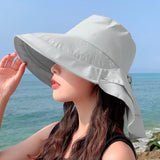 elvesmall Women's Summer Hat for The Sun Wide Brim UV Neck Protection Solar Beach Bucket Hats Foldable Ponytail Travel Panama Caps Female