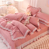 elvesmall Purple Bedding Sets Kawaii Seersucker Bed Sheet Pillowcase Fashion Girls Princess Duvet Cover Set 4 Pieces Cute Home Decoration