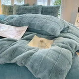 elvesmall  Faux Rabbit Fur Autumn Winter Warm Bedding Set Plush Skin Friendly Breathable Warmth Duvet Cover Set Queen Cozy Quilt Cover Sets