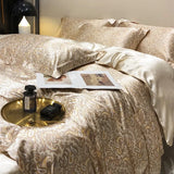 elvesmall Natural Mulberry Silky Blending Duvet Cover Set with Sheets High-end Satin Blending Silky Bedding Set Luxury Queen Bedding Sets