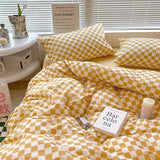 elvesmall Cream Style Pink Yellow Bedding Set Twin Full Queen King Size Bed Linen Girls Adults 180x220cm Bed Flat Sheet Pillowcase Kawaii