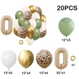 elvesmall 20pcs Jungle Animal Theme Party Sage Green Balloon Caramel Number 0-9 Foil Balloons Happy Birthday Party Baby Shower Decoration