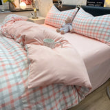 elvesmall Nordic Bedding Set with Duvet Cover, Bed Sheet, Pillowcase,Single and Couple Quilt Cover, 1/2 People Bed Linen, Plaid Style