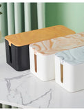 elvesmall Cable Storage Box Power Strip Case Wooden Power Line Wire Management Organizer Anti-Dust Charger Socket Network Line Storage Bin