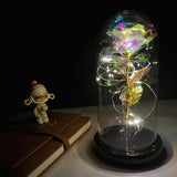 elvesmall  LED Enchanted Galaxy Rose Eternal 24K Gold Foil Flower With Fairy String Lights In Dome For Christmas Valentine's Day Gift