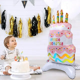 elvesmall  3D Birthday Cake Aluminum Film Balloon Three Layer Cake Standable Balloon Party Baby Shower Photo Props Scene Wedding Decoration