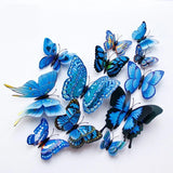 elvesmall  12pcs/set 3D Double-layer Butterfly Wall Stickers with Magnet PVC Butterflies Refrigerator Stickers Home Wedding Christmas Decor