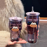 elvesmall -  600/900ml Sport Water Bottle With Straw Handle Cute Plastic Large Cup Drinking Ice Coffee Tea Juice Gym Travel Portable Cups