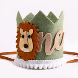 elvesmall  Jungle Safari Animal Lion One 1 Year Birthday Crown Headband Hat Happy Birthday Party decor Kids baby Shower 1st Birthday Party