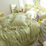 elvesmall  Princess Seersucker Kawaii Bedding Set Lovely Ruffles Girl Duvet Cover Set Solid Color Soft Comfortable Bed Sets
