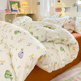 elvesmall Fresh Botanical Floral Bedding Set Washed Cotton Bed Linens Single Twin Full Size Quilt Cover Sheet Set for Girls Home Textiles