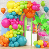 elvesmall 128Pcs Hot Pink Lime Green Slate Blue Orange Yellow Latex Rainbow Balloon Garland Arch Kit for Birthday Wedding Party Decoration