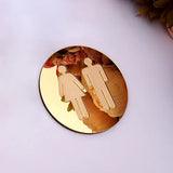 elvesmall 5mm 3D Acrylic Mirror Round Toilet Door Sign Bathroom WC Black Gold Silver Modern Wood Base Wall Sticker Home Decor