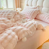 elvesmall  Tuscan Faux Fur Warm Fluffy Bedding Set for Winter Skin Friendly Warmth Plush Duvet Cover Set Queen Thickend Blanket Cover Sets