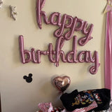 elvesmall 2pcs/set Happy Birthday Balloons Pink Purple Aluminium Foil Balloon Birthday Party Decoration Suppries Home DIY Accessories Prop