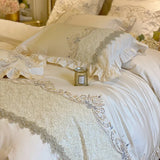 elvesmall  European-Style Luxury High-End 100 Cotton Four-Piece Set Exquisite Lace Embroidery Cotton Quilt Cover Bed Sheet Bedding