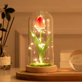 elvesmall  Artificial Flower Sunflower Tulip Glass Dome for Mother's Day Valentine's Day Gift Home Decorations LED Night Lamp Bedroom Decor