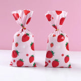 elvesmall 25/50/100pcs Strawberry Theme Party Candy Gift Bags Biscuit Packing Bag Birthday Party Decor Strawberry Party Baby Shower Decor