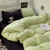 elvesmall Ins Wind Solid Color Bedding Set Class-A Maternal and Infant Super Soft Wrinkle Water Washed Cotton Duvet Cover Home Textiles