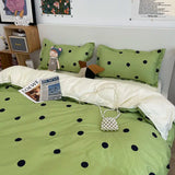 elvesmall Korean style ins pastoral green four piece bedding set, small fresh girl heart, student bed sheet, quilt set, three piece set