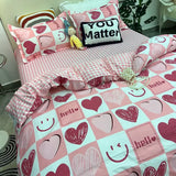 elvesmall  Floral Bedding Set with Flat Sheet Quilt Duvet Cover Pillowcase Bed Linens Boy Girl Single Double Queen Size Home Textile