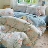elvesmall Bedding Set with Pillowcase bed sheet Single Full Size Bed Linen Washed Cotton Duvet Cover Set Queen/King Double Size