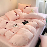 elvesmall Super Soft Towel Embroidery Bedding Set Duvet Cover Queen Full Twin Size Bed Flat Sheet Kids Girls Quilt Cover Pillowcase Kawaii