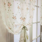 elvesmall  Romantic Embroidery Lace Pink Floral Curtain for Living Room Sheer Voile Drape Princess Bedroom Wedding Home Decoration #E