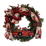 elvesmall  40cm Red Truck Christmas Wreath Fall Wreath for Front Door Decorations for Farmhouse Autumns Harvest Halloween Thanksgiving