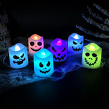 elvesmall 6pcs Halloween Led Ghost Pumpkin Candle Light Glowing Lamp Halloween Party Home Bar Decoration Haunted House Horror Props