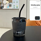 elvesmall  -  350/450ml Coffee Straw Cup With Lid Heat-Resistant Water Bottle Beer Drinkware Coffee Mug With Straw Deer Printed Leather Glass