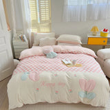 elvesmall  Cute Cartoon Bear Soft Comfortable Velvet Fleece Towel Embroidery Bedding Set Duvet Cover Linen Fitted Sheet Pillowcases