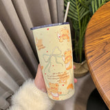 elvesmall  -  Kawaii Bear Sainless Steel Thermos Insulated Tumbler For Ice Coffee Tea Beer Juice Cute Korean Water Bottle Cup With Straw 550ml