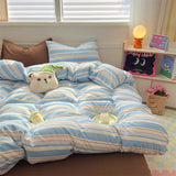 elvesmall Brown Stripe Bedding Comforter Set Pillowcase bed sheet Single Full Size Bed Linen Duvet Cover Set Queen/King Double Single Bed