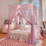 elvesmall  Palace Summer Mosquito Net Four Corner Open Queen Bed Mosquito Net Foldable Anti-mosquito Net Portable Outdoor Camping Tent