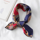 elvesmall Women Small Satin Silk Scarf Square Print Wrap Foulard Femme Handkerchief Bandana Neck Hair Skinny Tie Scarves Shawls