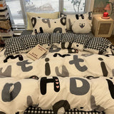 elvesmall Korean Style Strawberry Bedding Set Flat Bed Sheet Twin Full Queen Nordic Bed Linen Kids Girls Floral Cartoon Rabbit Duvet Cover