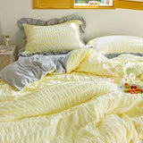 elvesmall  Princess Seersucker Kawaii Bedding Set Lovely Ruffles Girl Duvet Cover Set Solid Color Soft Comfortable Bed Sets