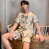 elvesmall  Pajamas Men Summer Short Sleeved Ice Silk Thin Breathable Homewear Set Male Sleep Cloth Suit Gentlemen Satin Nightwear Youth Boy