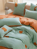 elvesmall High-end Double Yarn 100% Cotton Bedding Set Lovely Cartoon Embroidery Queen Duvet Covet Set Pure Cotton Air-Permeable Bed Sets