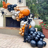 elvesmall 156Pcs Halloween Balloons Garland Kit Pumpkin Foil Ballon Double Stuffed Balloons Arch Kit 3D Scary Bat Decor Globos Decorations