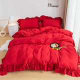 elvesmall  Elegant Bedding Sets Luxury Bed Linen Princess Cute Ruffle Duvet Cover Bed Sheet and Pillowcases Queen King Bed Comforter Sets