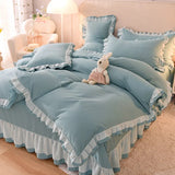 elvesmall  Pink Princess Girls Ruffle Lace Bedding Sets Luxury Quilt Cover Bed Sheet and Pillowcases Soft Bedclothes Decor Home