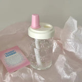 elvesmall Cute Bow Water Bottle Bubble Tea Coffee Tumbler Aesthetic Kawaii Reusable Cups Plastic Korean Milk Juice Cup Drink Bottle 500ml