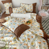 elvesmall Luxury Romantic Flower Bedding Set With Ruffles and Lace for Princess Girls and Women King Size Bed Duvet Sets Full Sheets Quilt