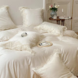 elvesmall Romantic French Wedding Chic Flowers Lace Edge Woman Bedding Set 1000TC Egyptian Cotton Girl Duvet Cover Bed Sheet Pillowcases