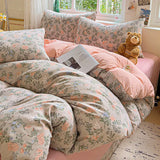 elvesmall Bedding Set with Pillowcase bed sheet Single Full Size Bed Linen Washed Cotton Duvet Cover Set Queen/King Double Size