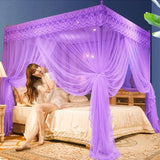 elvesmall Embroidery Lace Pleated Mosquito Net for Bed Square Romantic Princess Queen Size Double Bed Net Canopy Luxury Mosquito Tent Mesh